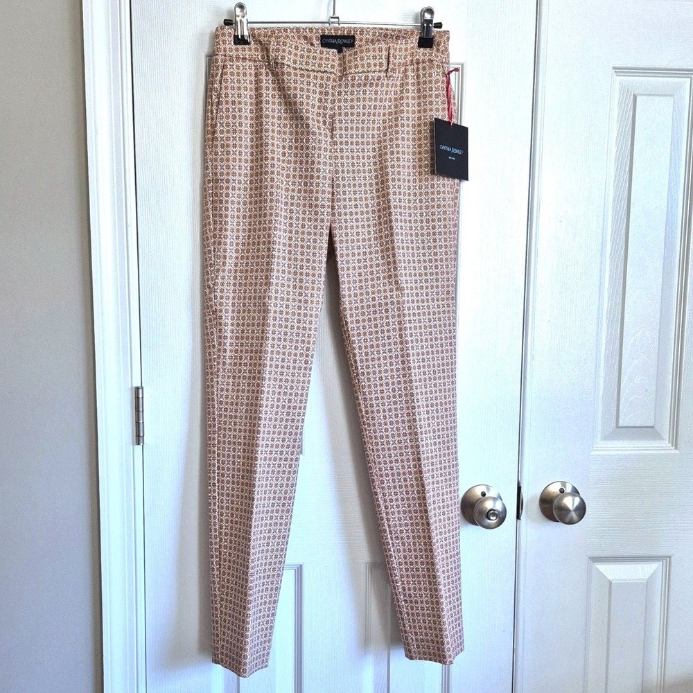 Cynthia Rowley tan printed‎ dress pants women's 4